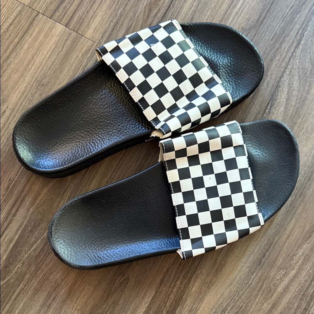 Black and White Checkered Slide Sandals VANS